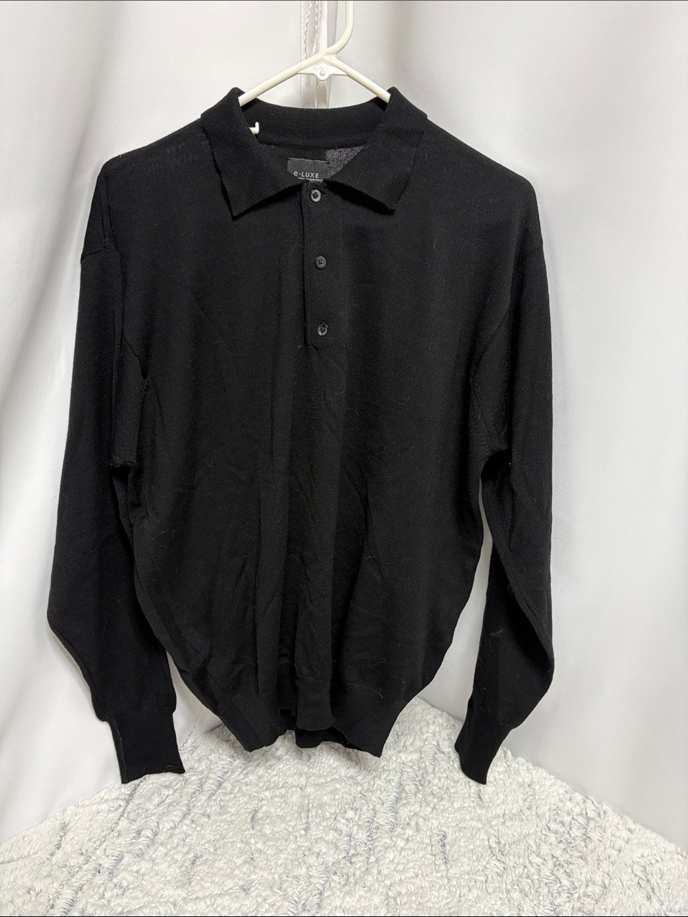 E-Luxe Evergreen Softwear Men’s Wool Black Button Up Polo Sweater small